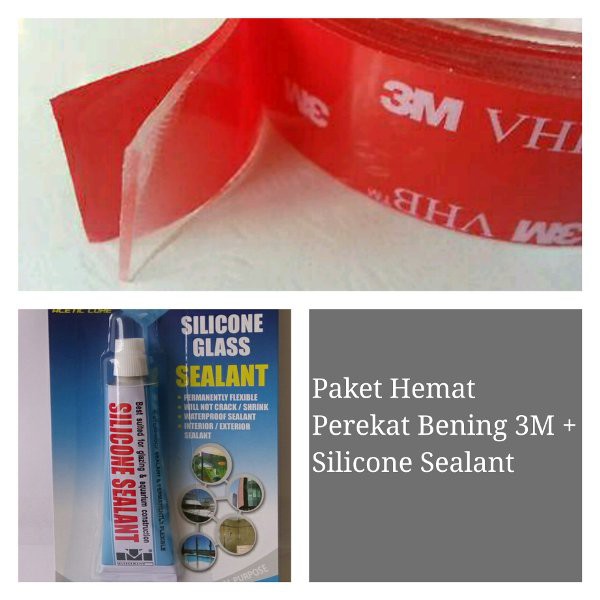 

BEST SELLER!! Paket Hemat Perekat Bening Doubletape 3M & Silicone Glass Sealant