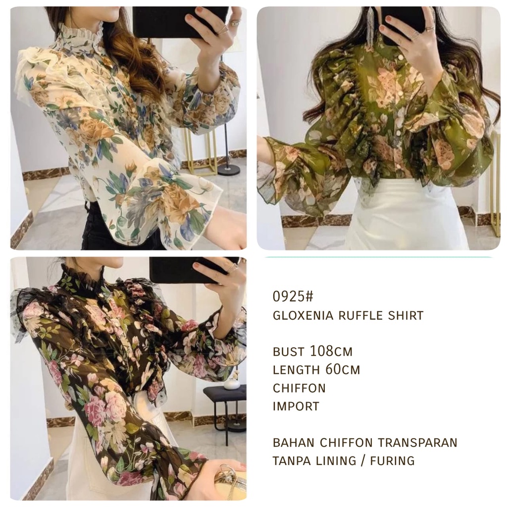 Gloxenia Ruffle Shirt Kemeja Wanita Import TM 0925-1