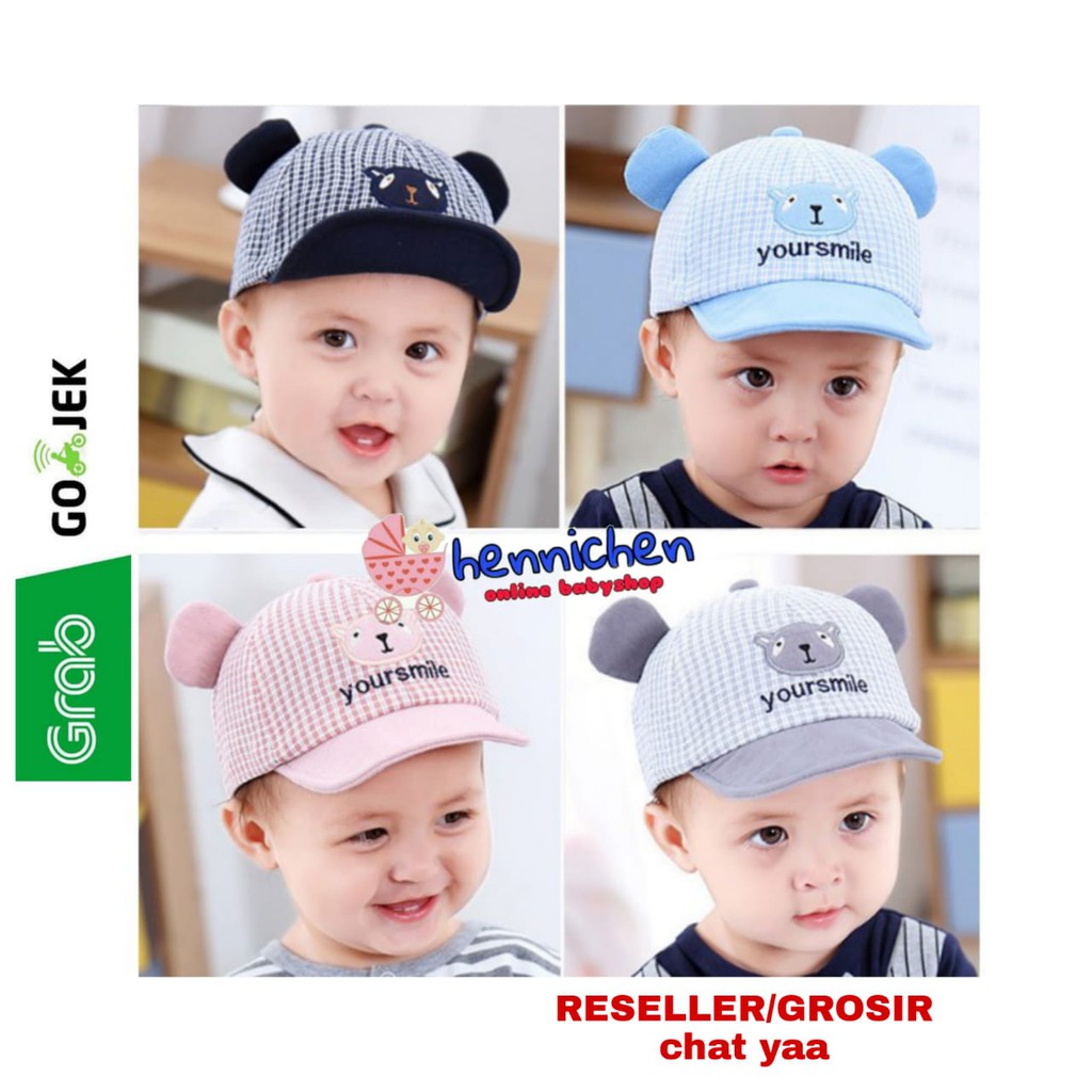 IMPORT TOPI ANAK Your Smile / TOPI BERUANG kotak kotak Import