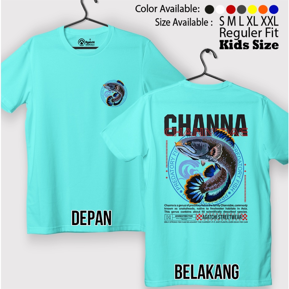 Baju Kaos Atasan Anak Laki-laki Streetwear Channa Channidae Ikan Predator Fish