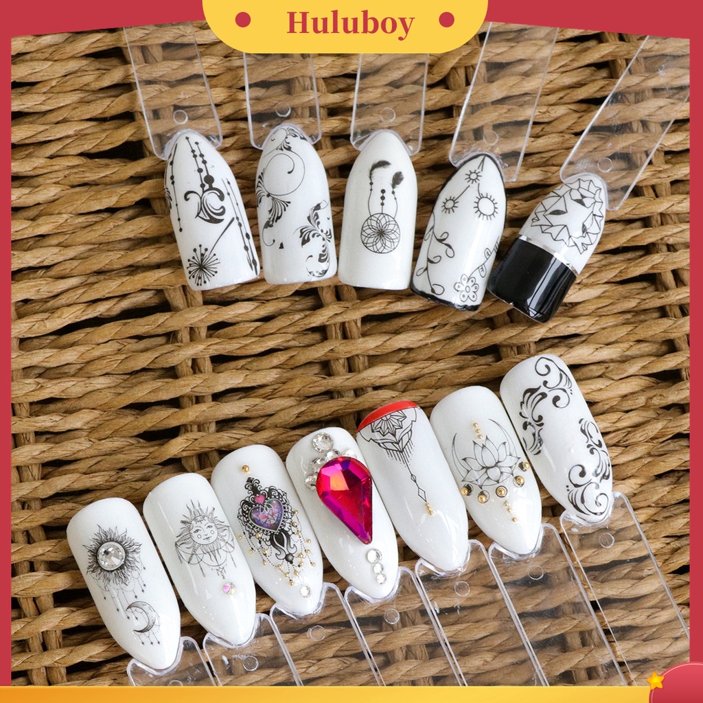 Huluboy Huluboy♡ Stiker Kuku Motif Bunga Warna Hitam Untuk Salon