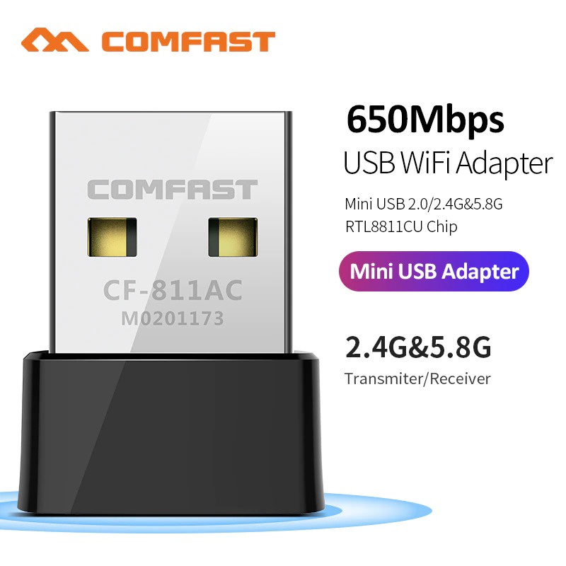 Comfast USB WiFi Adapter Wireless Dongle 2.4G &amp; 5G 802.11AC - CF-811AC - Black