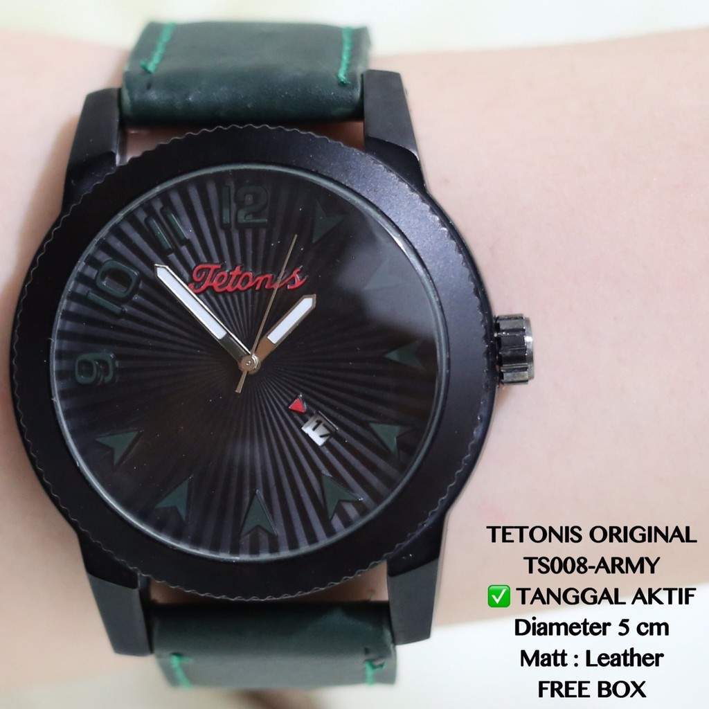 Jam tangan original pria TETONIS tanggal aktif tali kulit garansi 1 tahun TS008