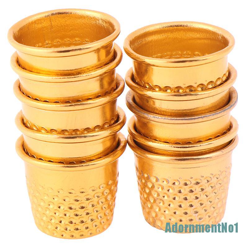 (AdornmentNo1) 10pcs Pelindung Jari Bahan Metal Warna Gold Untuk Menjahit