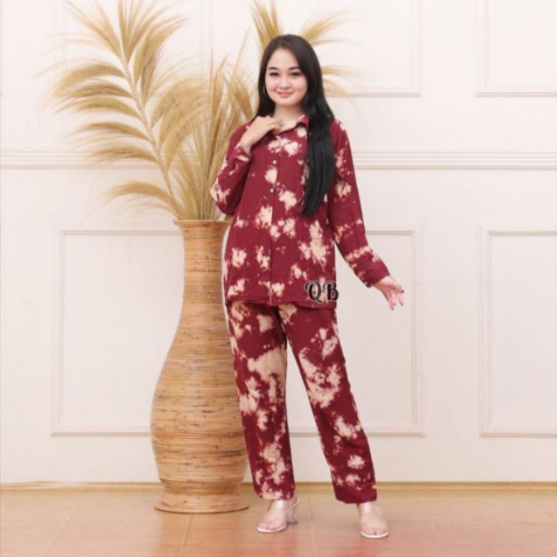 One Set Piyama Lengan Panjang Tie Dye I Setelan Tie Dye Wanita-3