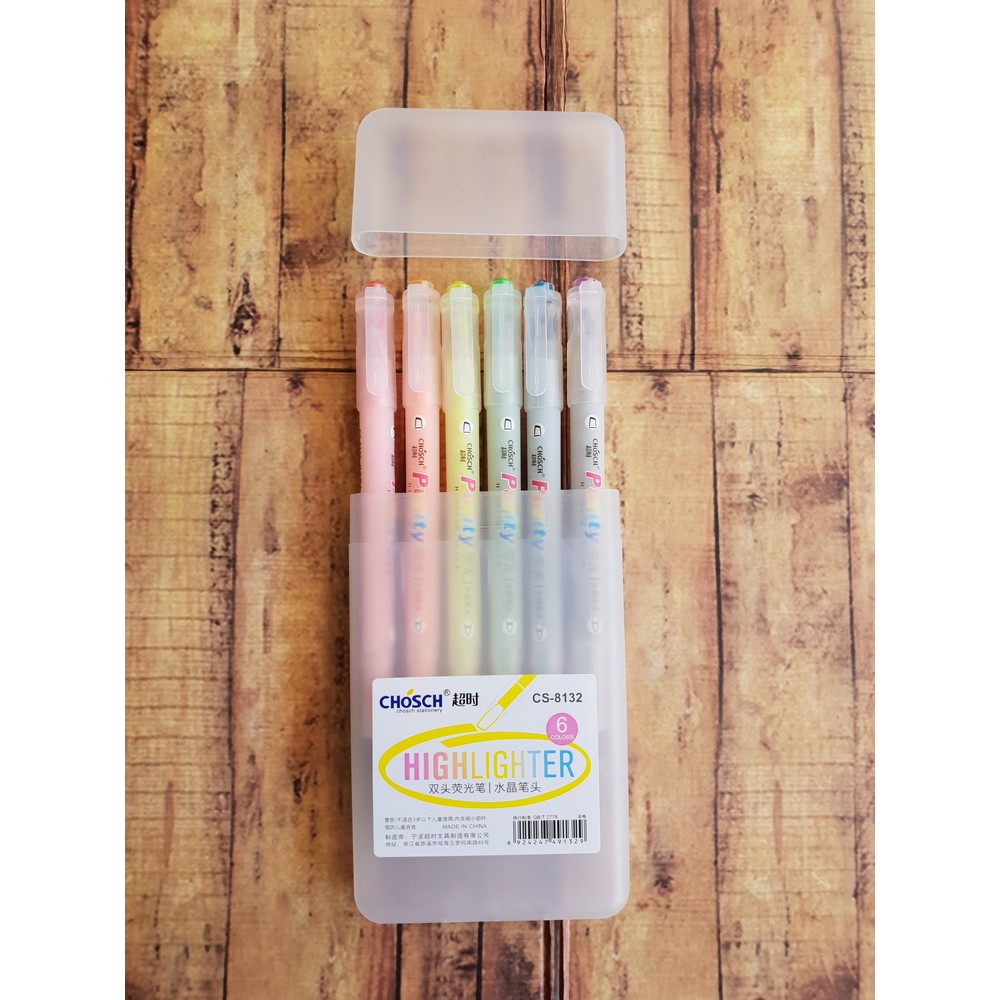 NEW INNOVATION 6 Pcs Highlighter Pen - 1 Pak Highlighter Chosch CS-8132 2 Mata + Bonus Kotak