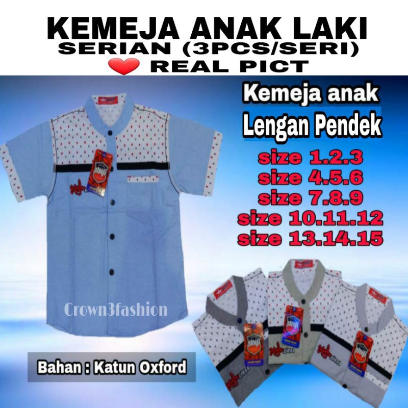 Kemeja anak katun serian ( 3 pcs ) Terlaris *COD