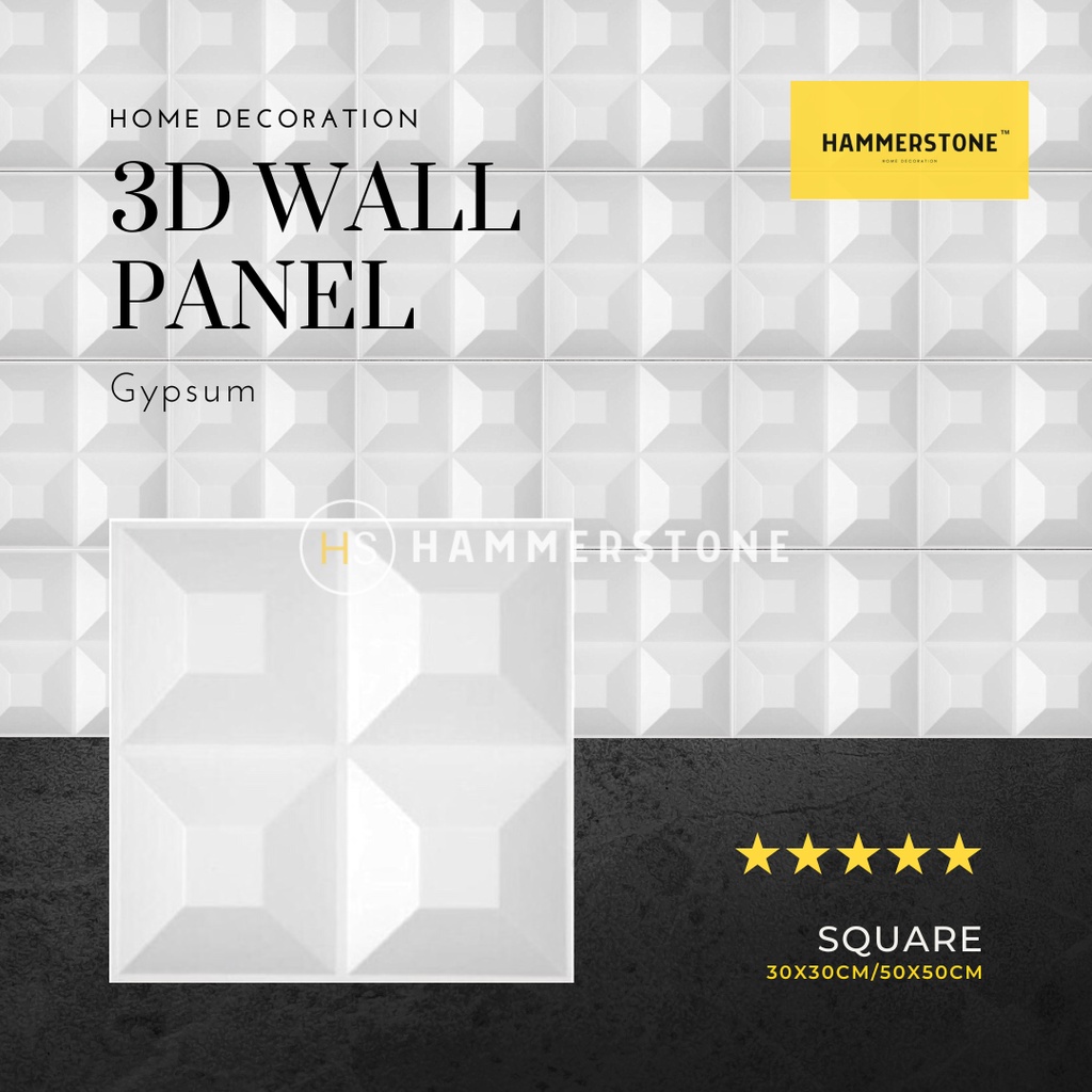3D Wallpanel Gypsum Semen Square 30x30cm/Wall Decoration/Interior/Eksterior/Ornamen Dinding/Ornamen Beton/Wall Panel 3D Dinding/Hammerstone