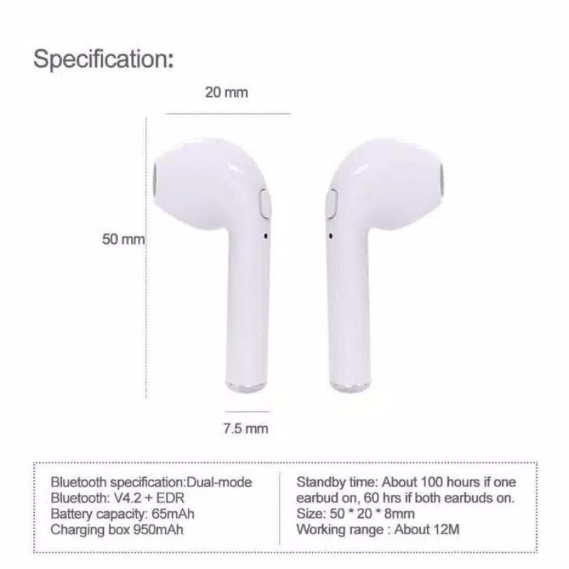 HANDSFREE HEADSET BLUETOOTH 5.0 i7S WIRELESS BLUETOOTH