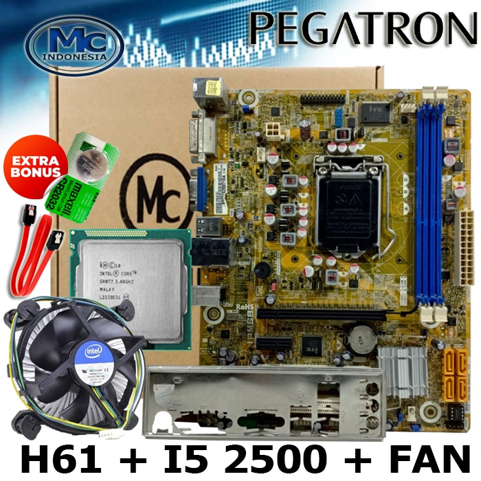 Mainboard /mobo Intel H61 + PROCESSOR i5 2500 + fan