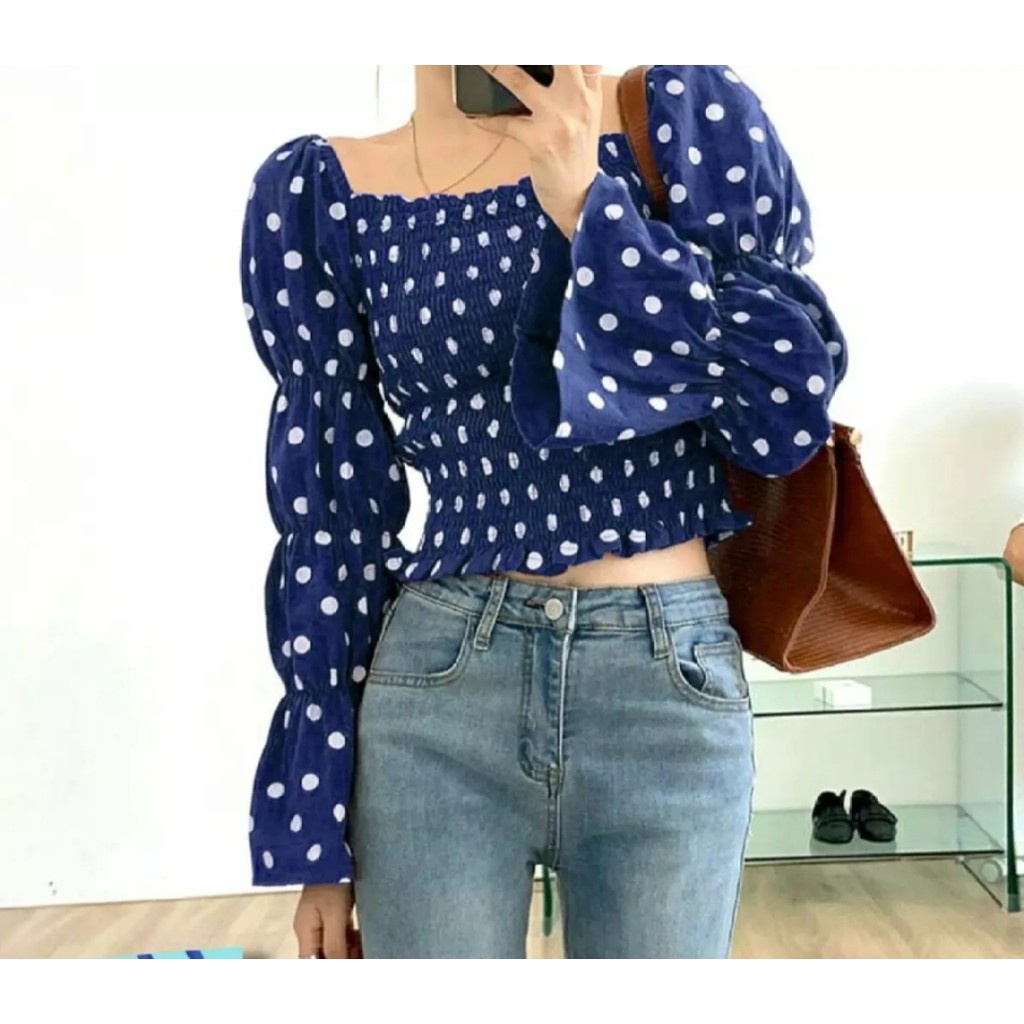 Tq88indonesia Fashion Baju Atasaan Wanita Terbaru / Blouse Arumi / Blus Polkadot / Ootd / Outfit Kekinian