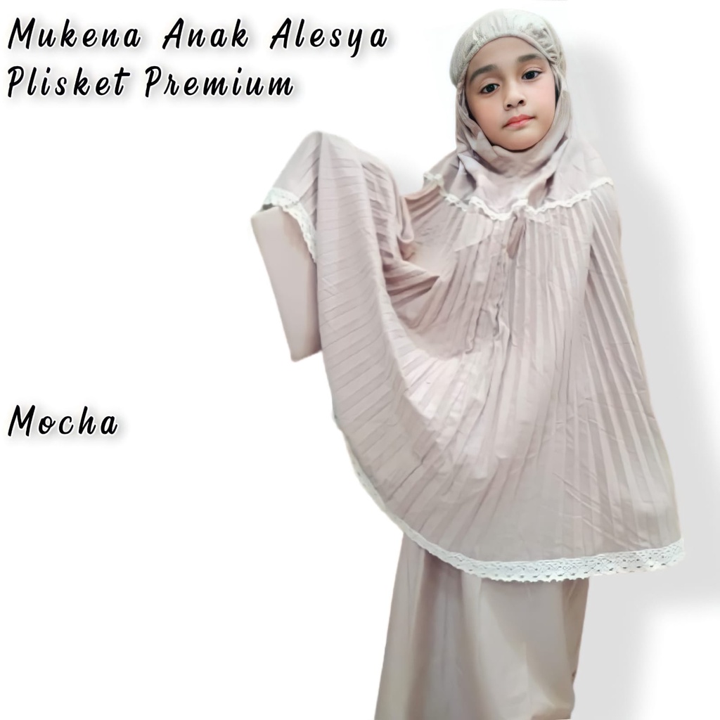 Mukena Anak Plisket Polos Renda Nyaman Dan Adem / Terlaris