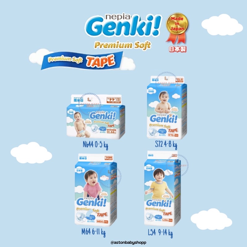 Nepia Genki Tape NB/S/M/L Popok Bayi Genki Rekat NB44/S72/M64/L54/XL44