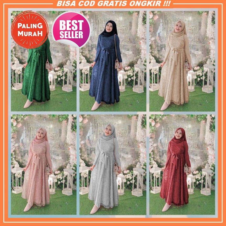 Gamis Brukat Tile Depan - Aldine Baju Gamis Brukat Tile Remaja Dewasa Seragam Pesta Wanita Muslim - 