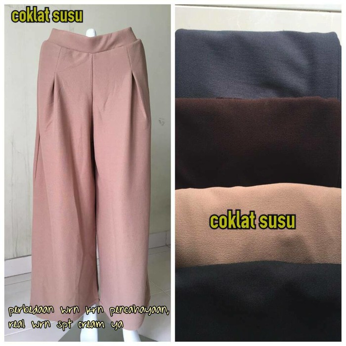 Celana Kulot Murah Double Twist Kulit Jeruk Coklat Susu (Cream)