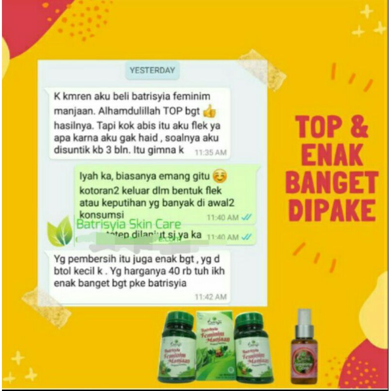 Feminime manjaan Batrisyia herbalq obat keputihan penyubur rahim pelancar haid penguat otot kewanitaan rapetin miss V batrisya batrisiya