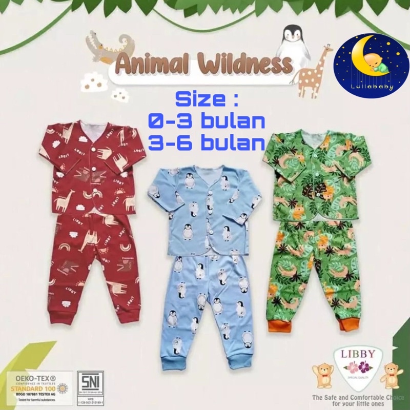 SETELAN PIYAMA TIDUR BAYI NEWBORN LIBBY BABY ANIMAL WILDNESS
