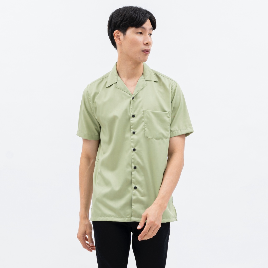 Sanvanina Kemeja Casual Lengan Pendek Polos Sage Green | Bowling Shirt Mint Green E-1445I