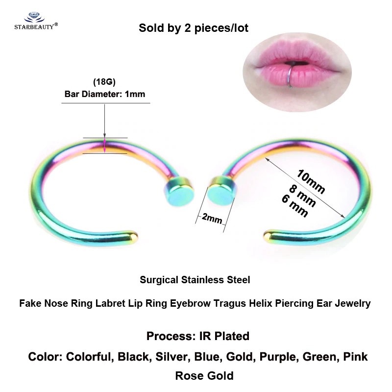 Free Ongkir Starbeauty 2pcs Lot Fake Nose Ring Labret Lip Ring C Clip Lip Piercing Helix