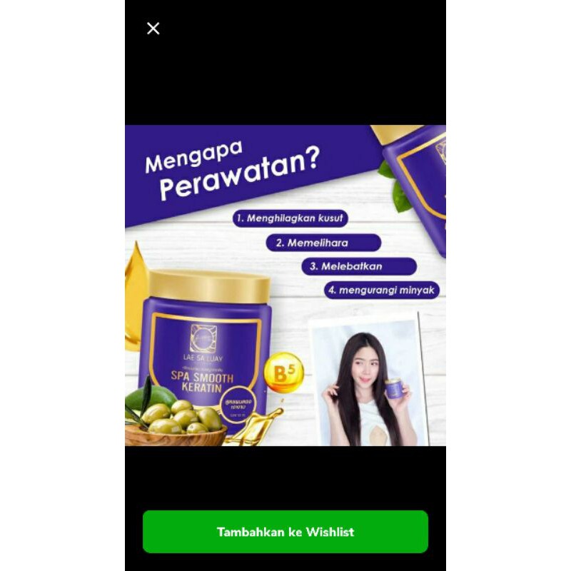 LAE SA LUAY SMOOTH MASKER RAMBUT KERATIN SPA KERATIN ORIGINAL BPOM