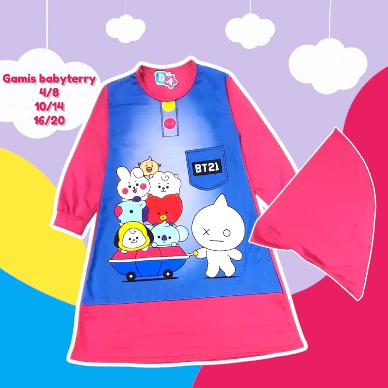 Gamis Set Hijab Anak Bts 10 12 14