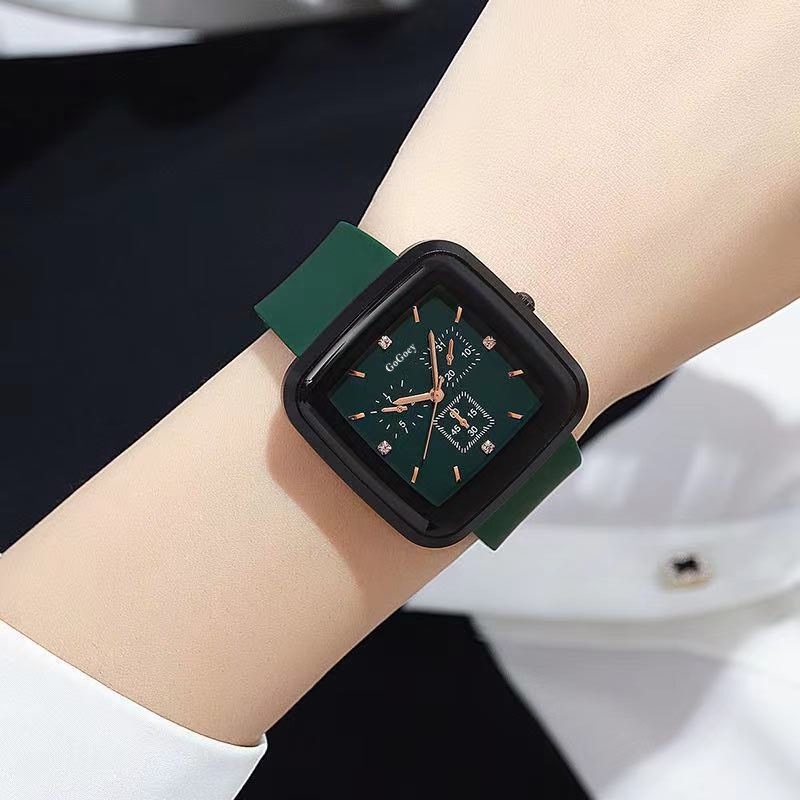GOGOEY Luxury watch 【100% Ori】【With box】【COD】2022 Baru Jelly Desain Kecil Square Watch Sederhana Fashion Silikon Band Jam tangan anti air perempuan