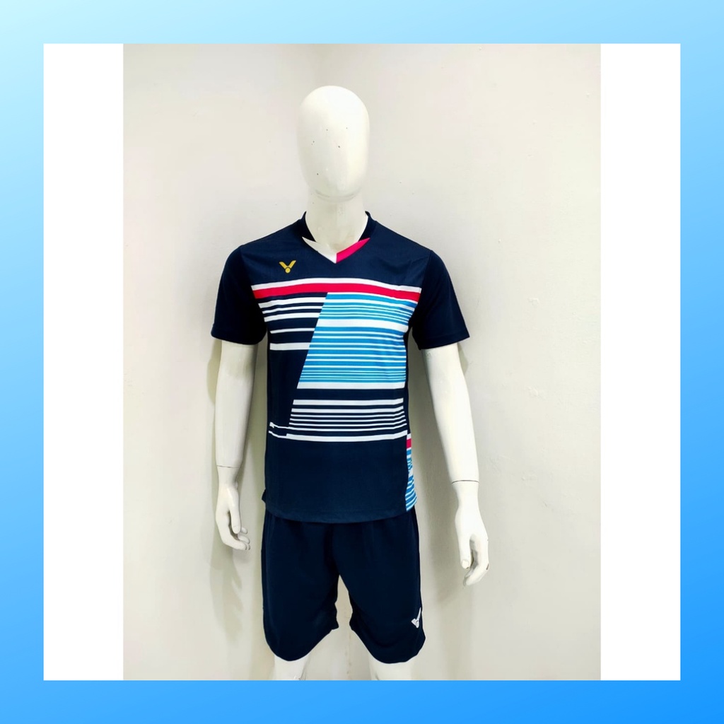 Kaos bulutangkis pria baju badminton dan celana jersey setelan wanita dewasa t-shirt outfit seragam jarsey kostum olahraga pakaian apparel sport jersy bulu tangkis casual jersi sudirman cup suit V137 navy polos