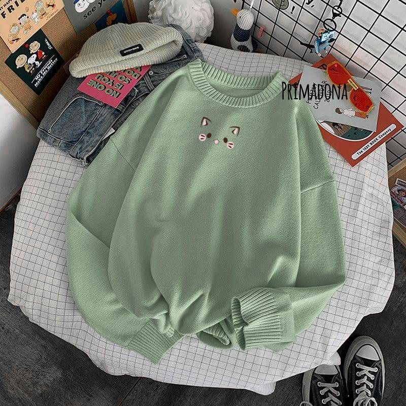 COD Sweatshirt Cat Bahan FleceTebal Ukuran L XL XXL