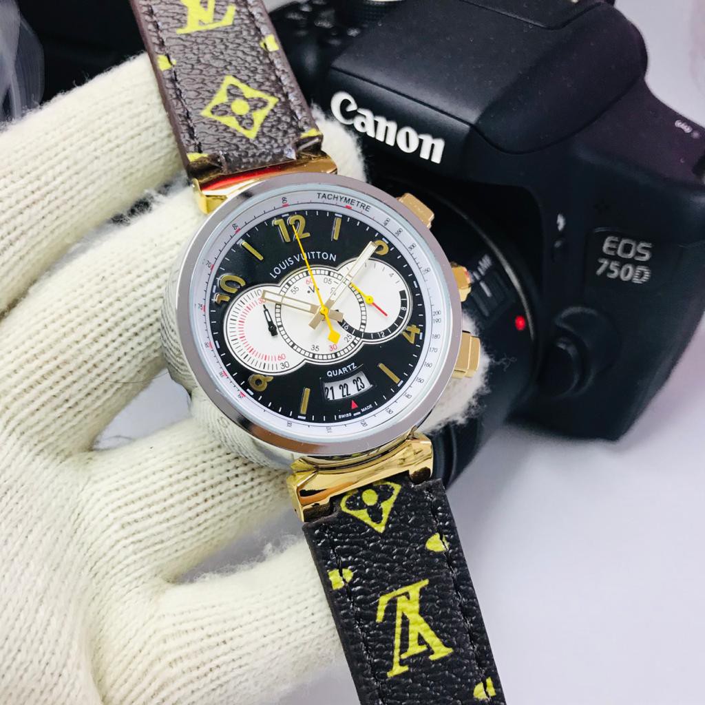 JAM TANGAN KASUAL WANITA LV CHRONOGRAPH TALI KULIT