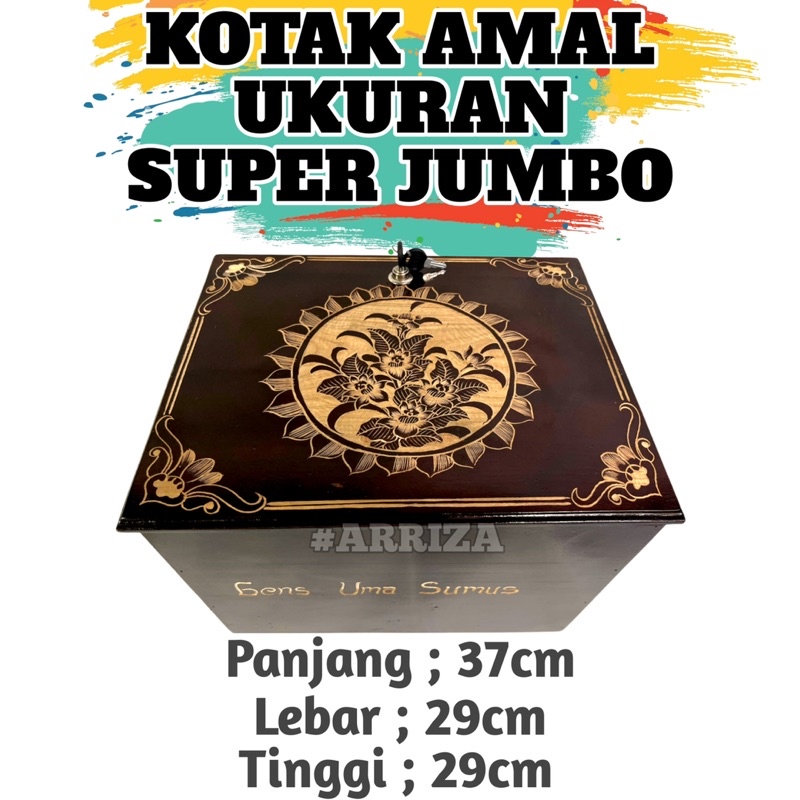 Kotak Amal Kayu Jati Ukuran Besar Jumbo Panjang 37cm x Lebar 29cm x Tinggi 29cm