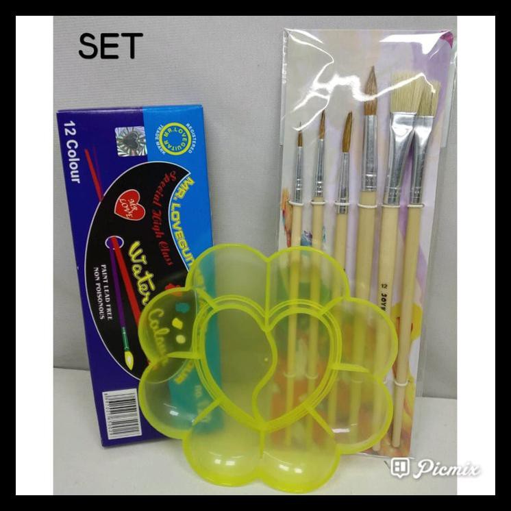 

Ready Paket Set Cat Air, Palet, Kuas Untuk Melukis / Menggambar (Gtr-120)