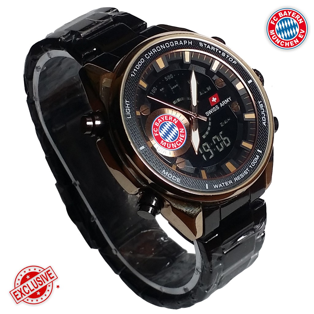 { EXCLUSIVE } JAM TANGAN BAYERN MUNCHEN DUAL TIME ( Rantai Hitam )