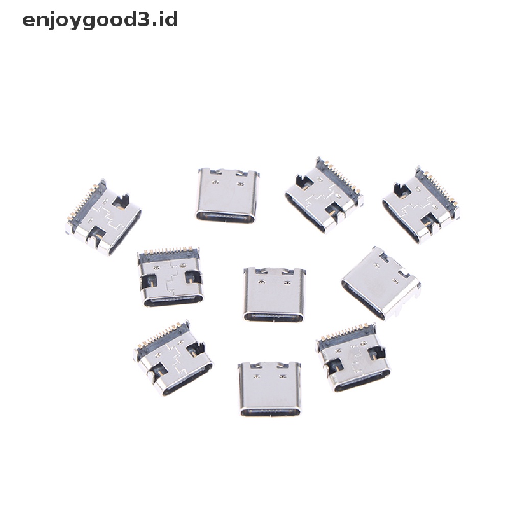 10pcs Konektor Soket Usb 3.1 16 Pin Tipe C Female Untuk Charger Handphone