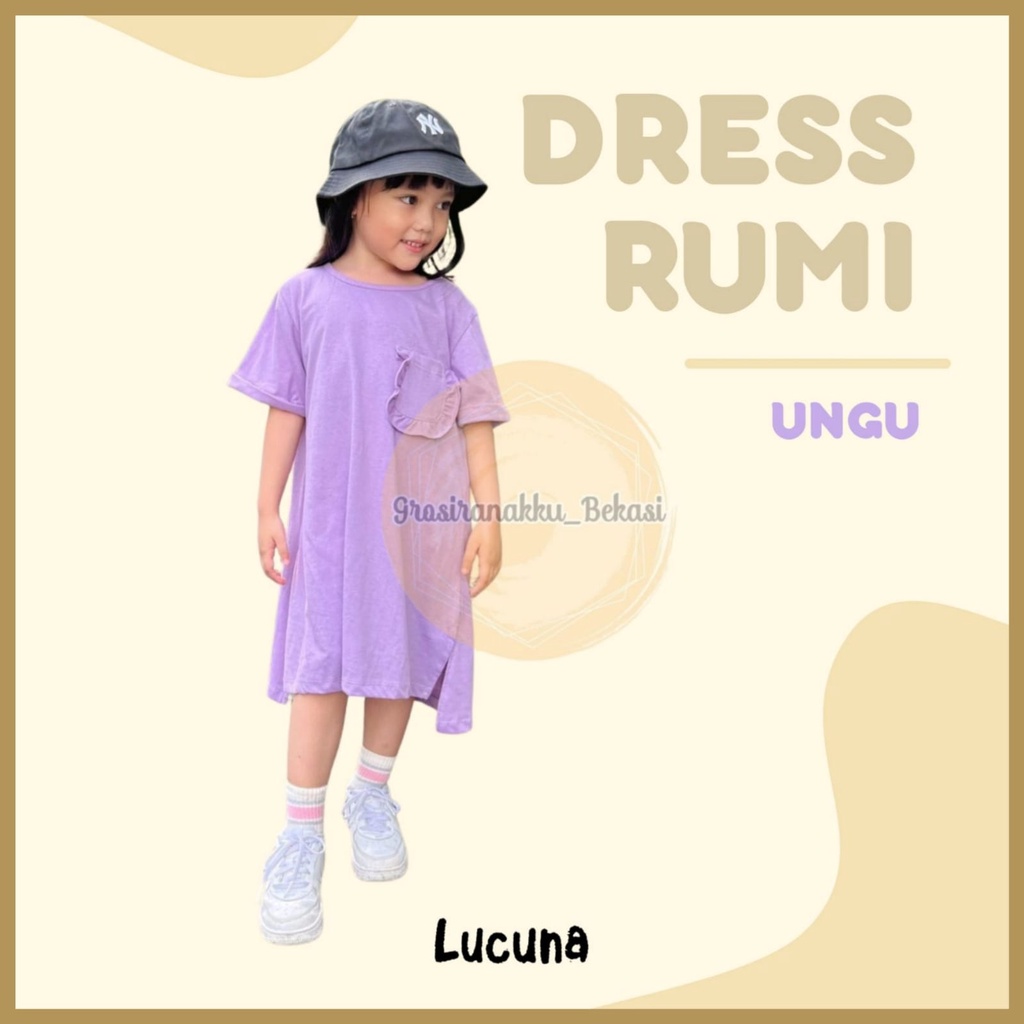 Dress Anak Oversize Lucuna Rumi Warna Ungu Size 1-5tahun