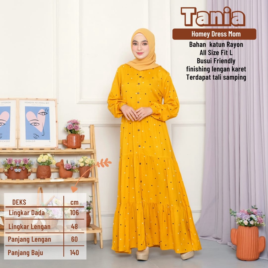 TERMURAHH!!! HOMEY DRESS GAMIS DEWASA MOTIF POLKA TANIA BAHAN KATUN RAYON PREMIUM NYAMAN DIPAKAI | BISA COD