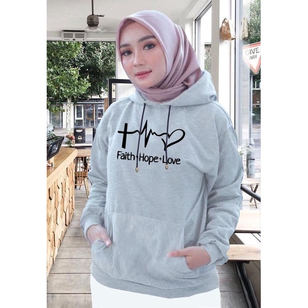 Sweater Hoodie Wanita faith hope love / Sweater Hoodie Korean Style / Sweater Terbaru 2020 / Sweater Tebal / Sweatshirt Hoodie Wanita