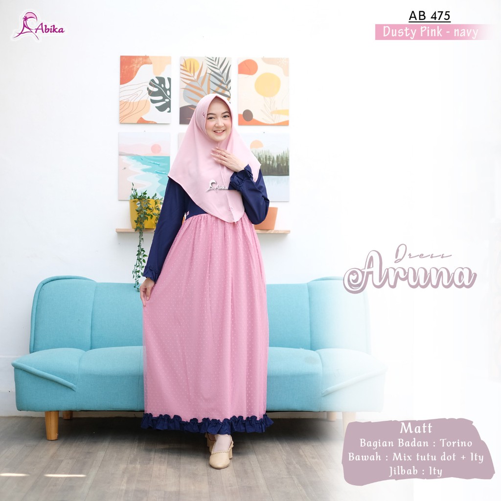 ARUNA DRESS SET ABIKA (DRESS + HIJAB) gamis dewasa ;ebaran 2021 mewah
