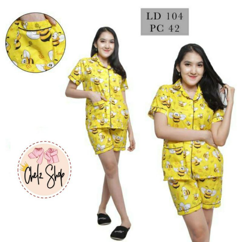 Baju Tidur Piyama Wanita/Cewek Pajamas Dewasa Katun Karakter Hp Bee Lebah