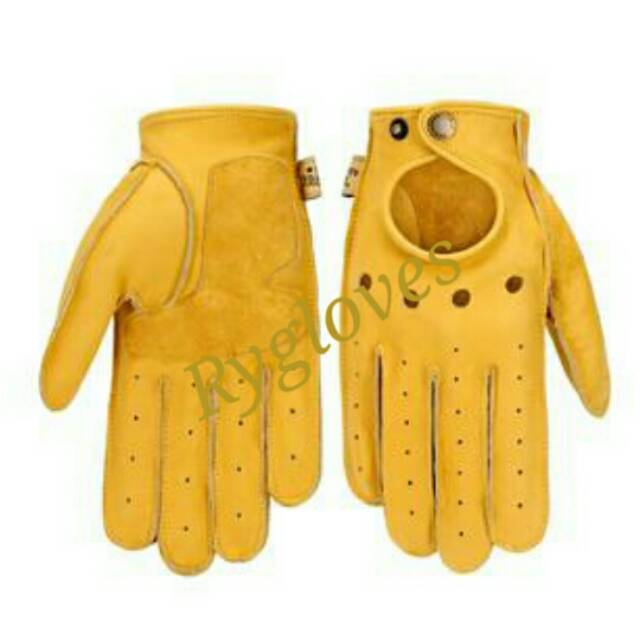 Sarung tangan kulit asli, sarung tangan motor klasik kuning