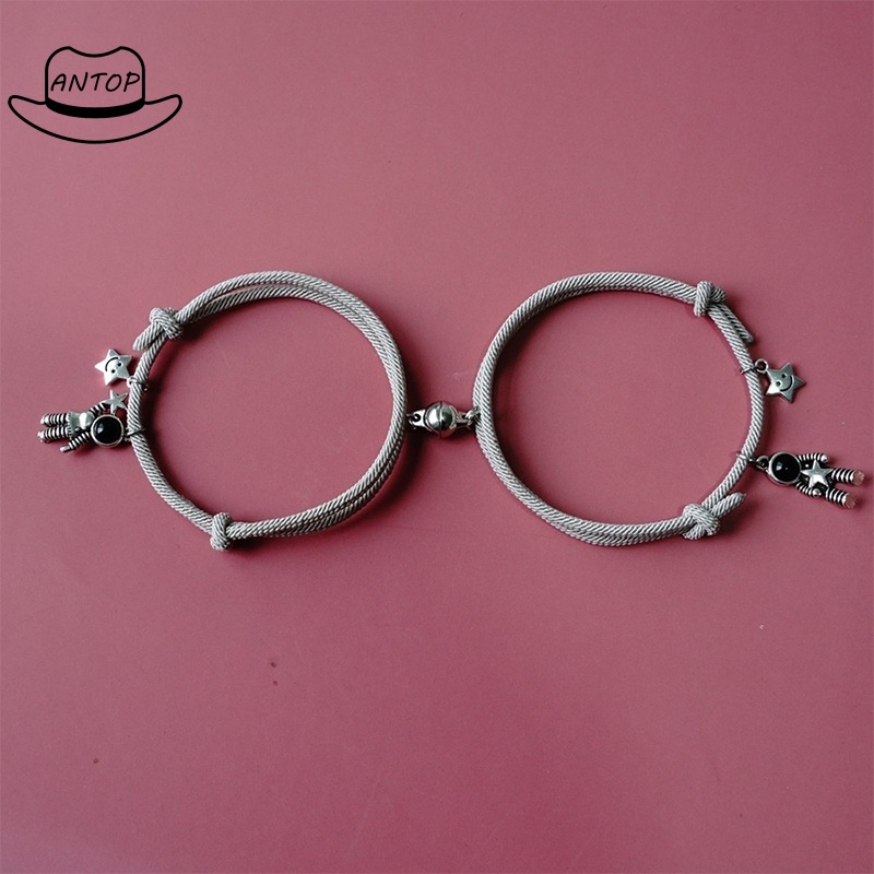 2pcs/set Couple Gelang Pasangan Magnetik Lucu Astronot Liontin Gelang Disesuaikan Gaya Korea Gelang Persahabatan Hadiah Ulang Tahun ANTOP