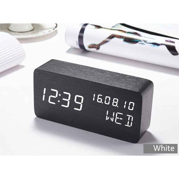 Grab Medan Jam Weker Alarm Kayu Digital Voice Control Sensor Suara TX602  Black White