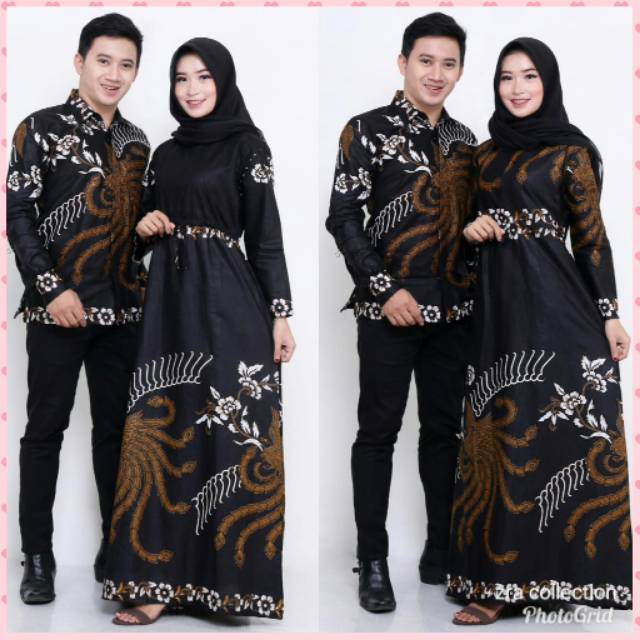 Couple gamis cendrawasih hitam putih sogan.cewek allsize LD 100 P 140 busui.cowok M L XL.batik Pkl