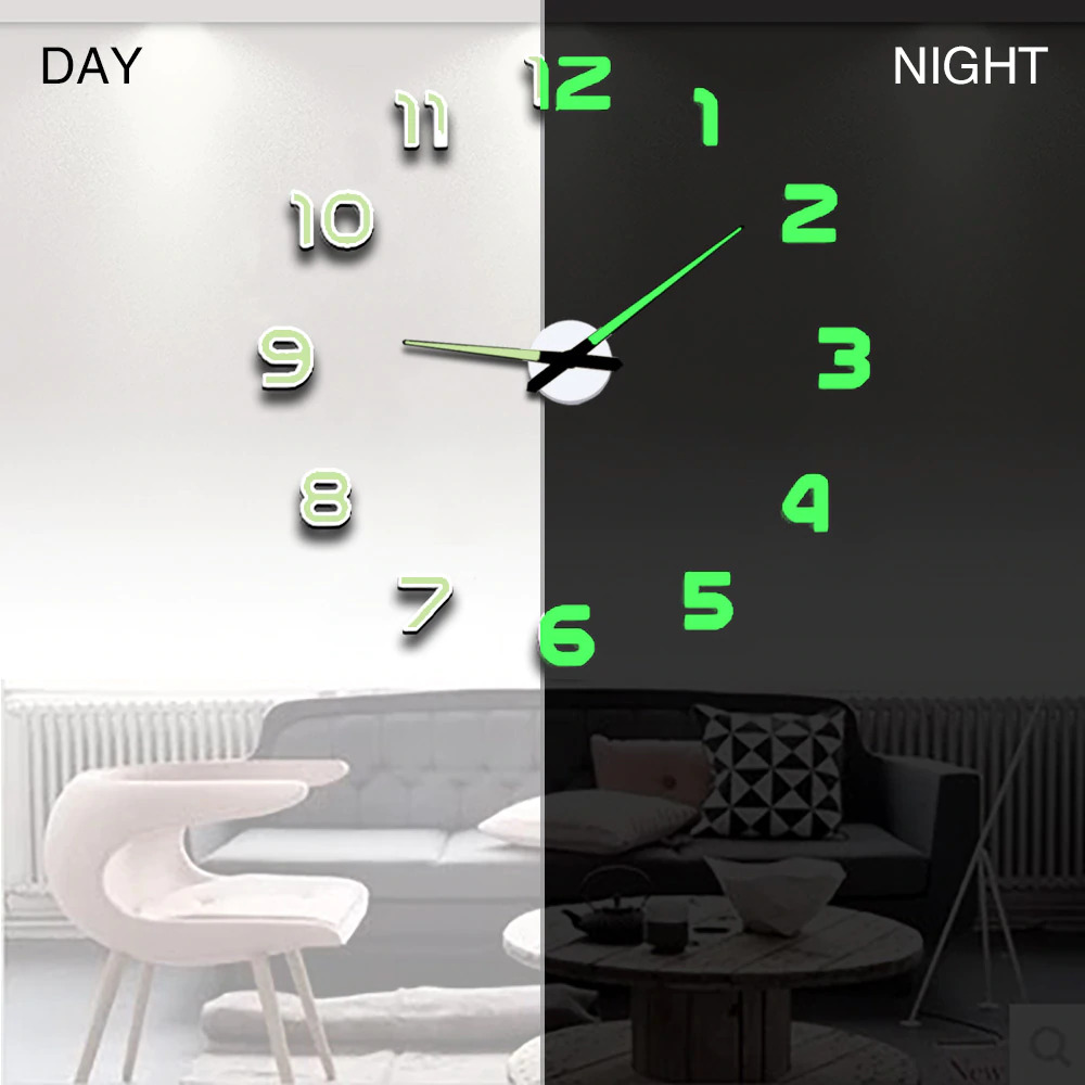 Grab Medan TAFFWARE JAM DINDING BESAR DIY GIANT WALL CLOCK QUARTZ GLOW IN THE DARK 80-130CM - D