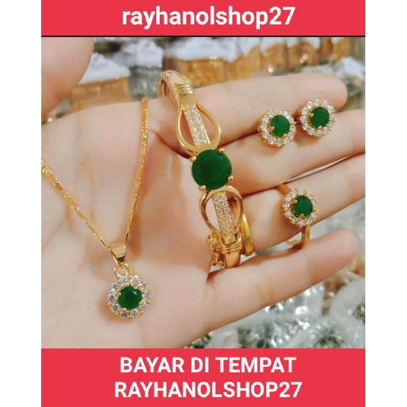 SET WANITA DEWASA TITANIUM MOTIF PERMATA LENGKAP LAPIS EMAS 24 K ANTI KARAT