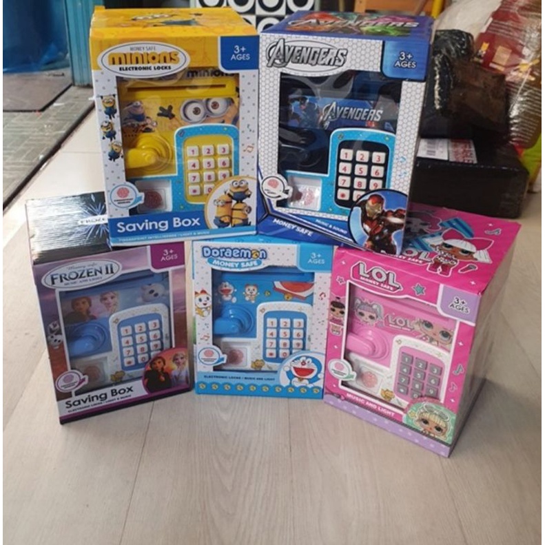 mainan celengan mini ATM anak brangkas karakter LOL  HELLO KITTY dengan tombol sidik jari