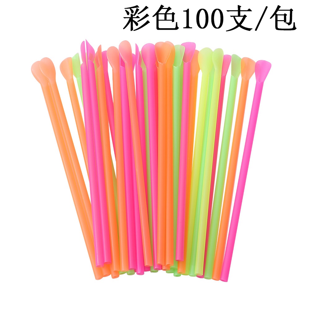 100pcs Sendok Sedotan Plastik Untuk Milkshake / Cocktail / Smoothie