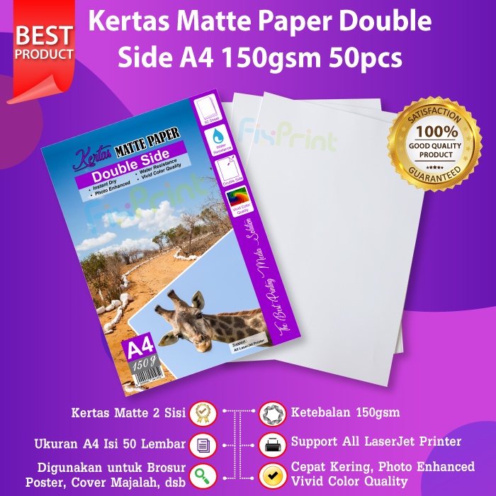 Kertas Matte Double Side A4 150gsm 50 Sheets Photo Paper 150 gram