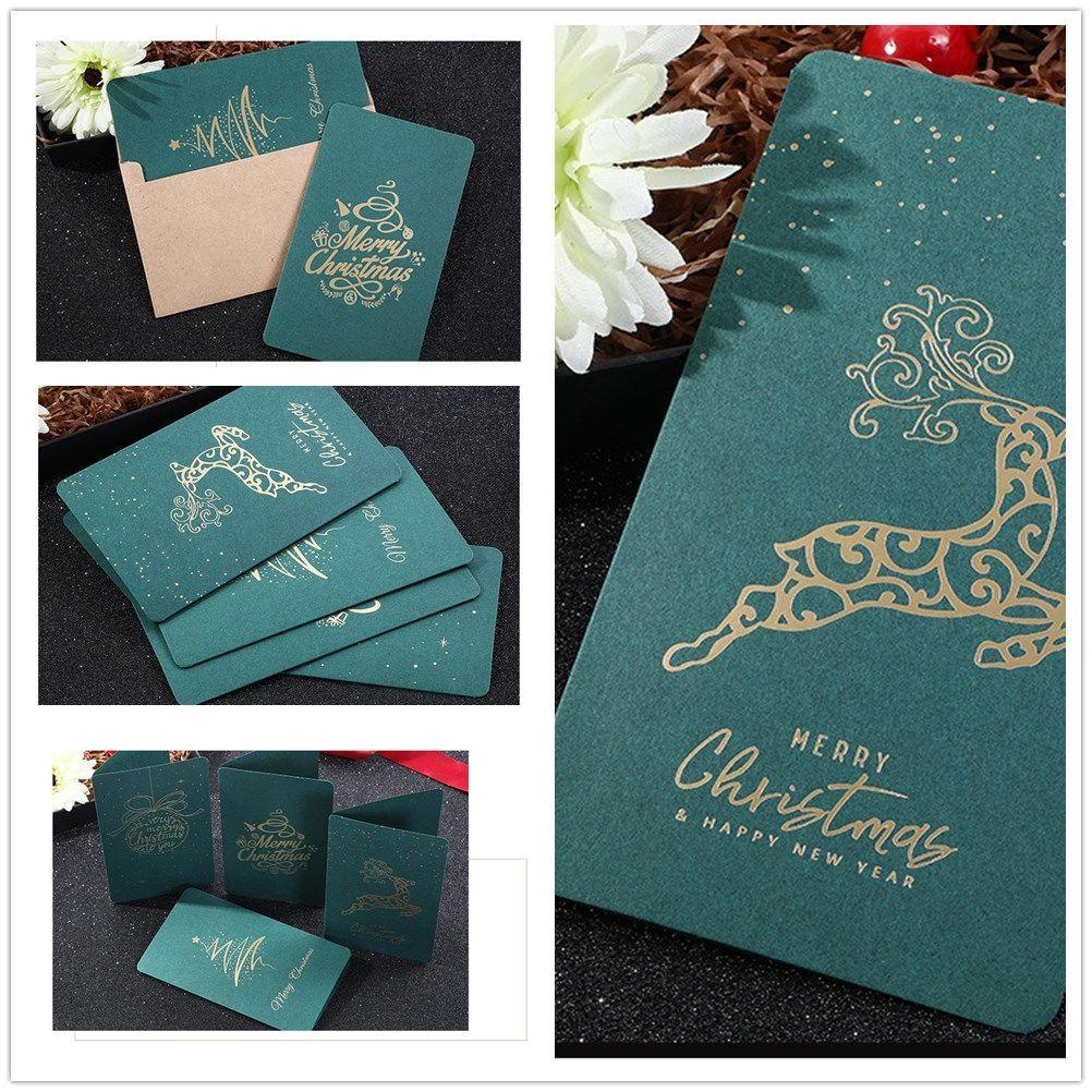 Solighter 4Pcs/Set Kartu Ucapan Natal Tahun Baru Bronzing Thanks Card Wishing Message Card