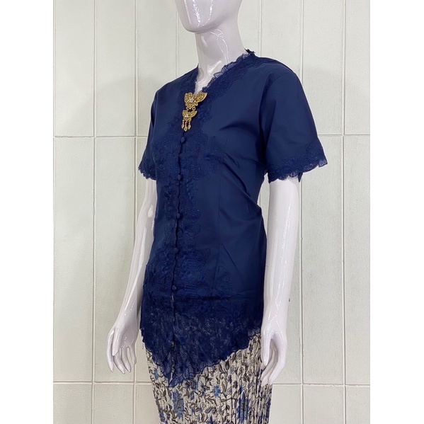 JESS01 - Daliyu KEBAYA ENCIM JUMBO LENGAN PENDEK BORDIR SENADA Katun Stretch / 2L 3L 4L 5L-Navy