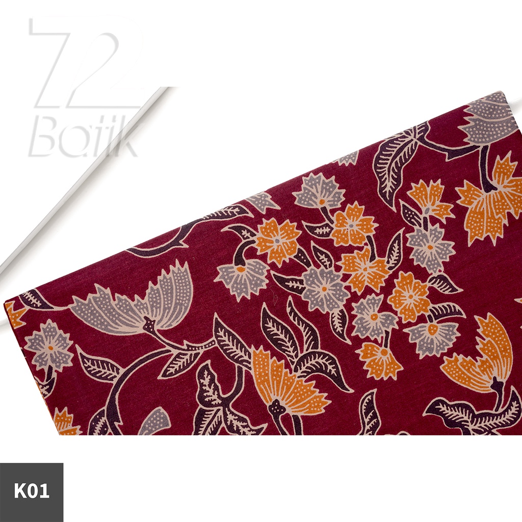 KAIN PANJANG BATIK Bahan Katun Motif Kembang Warna Merah Orange 725045 Cap 72 Jarik Jarit Samping Kebat Panjang Batik Katun Modern Premium Bahan Seragam Batik Pernikahan Kantor Keluarga Murah Kamen Jadi Batik Bali Lembaran